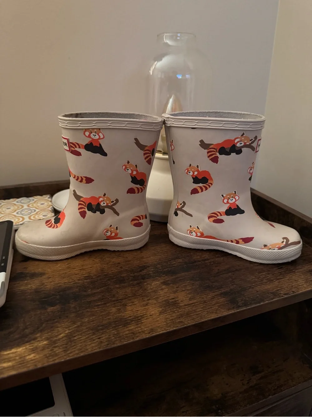 Hunter Kids Beige Rain Boots with Panda